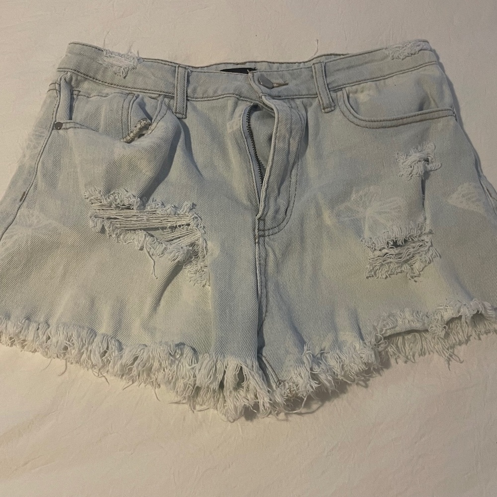 Butterfly Light Wash Denim Shorts